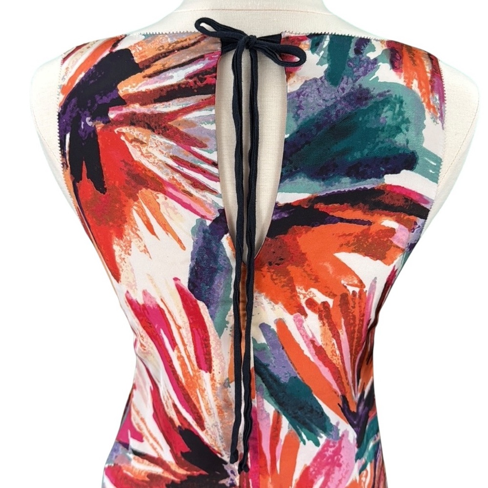 Ann Taylor Floral Watercolor Print Artsy Dressy Boho Tie Back Sleeveless Blouse - Picture 8 of 16